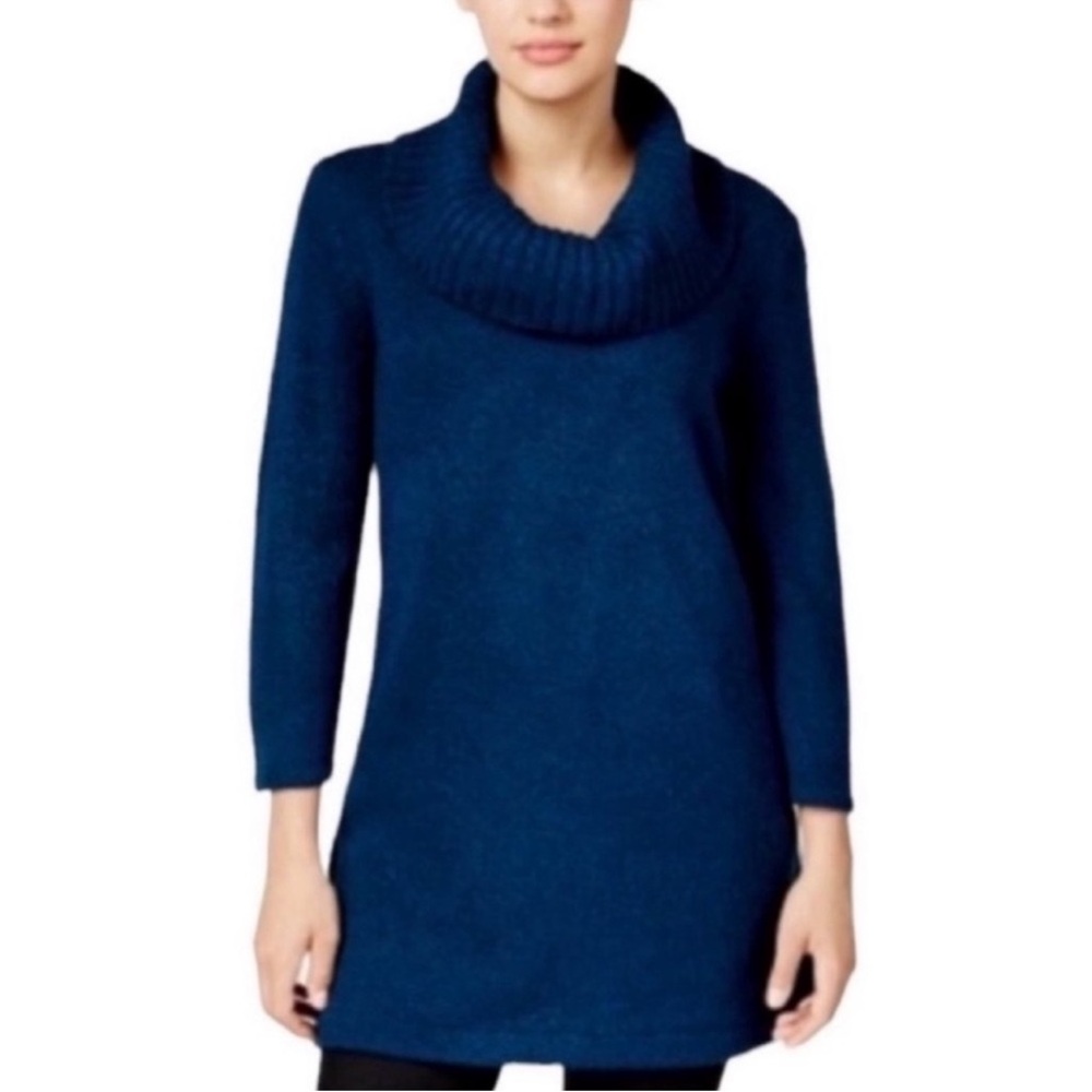 Karen Scott Teal Blue Cowl Neck 3/4 Sleeve Knit Sweater Size XS